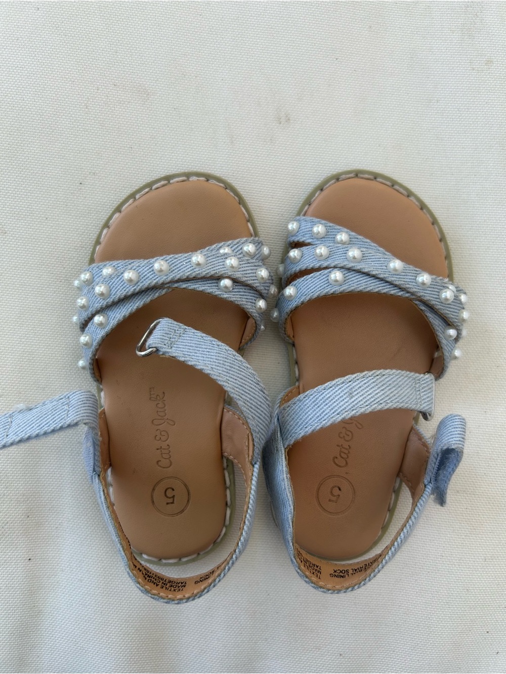 Cat & Jack Light Blue Pearl-Accent Girls' Denim Sandals
